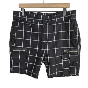 Hot Topic Plaid Cutoff Cargo Shorts Men's L‎ Black White